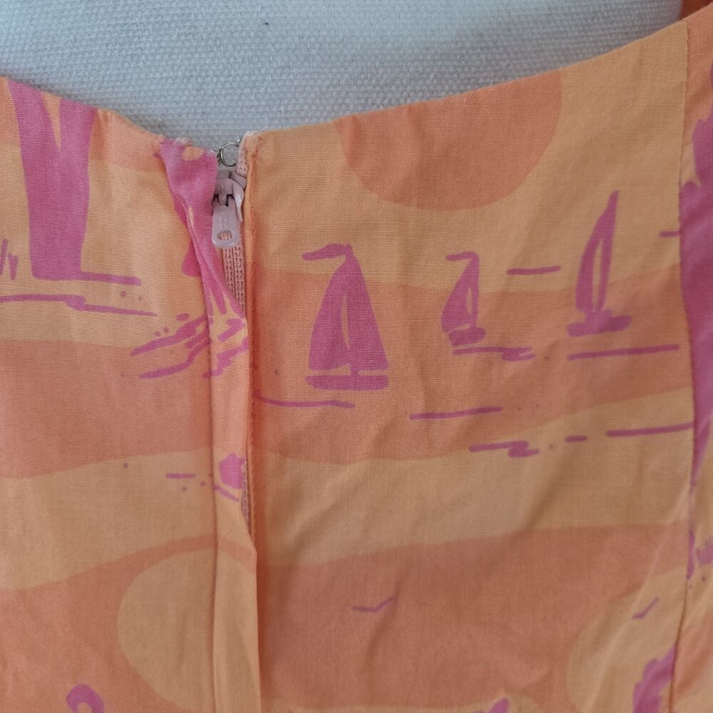 Lilly Pulitzer Vintage Strapless Dress Sz 8 Orange Pink Flamingo Palm Tie Back - Picture 4 of 8